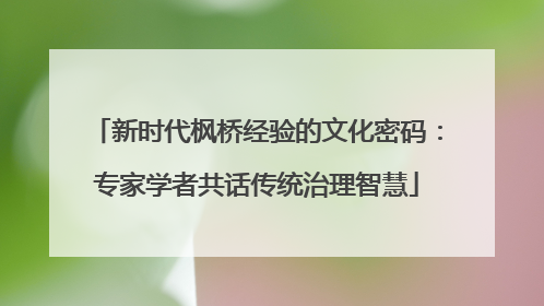 新时代枫桥经验的文化密码：专家学者共话传统治理智慧