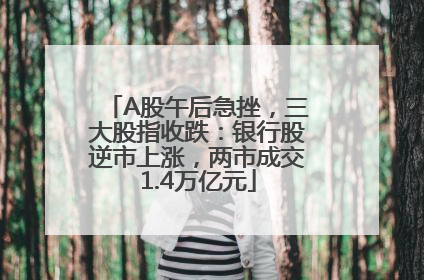 A股午后急挫，三大股指收跌：银行股逆市上涨，两市成交1.4万亿元